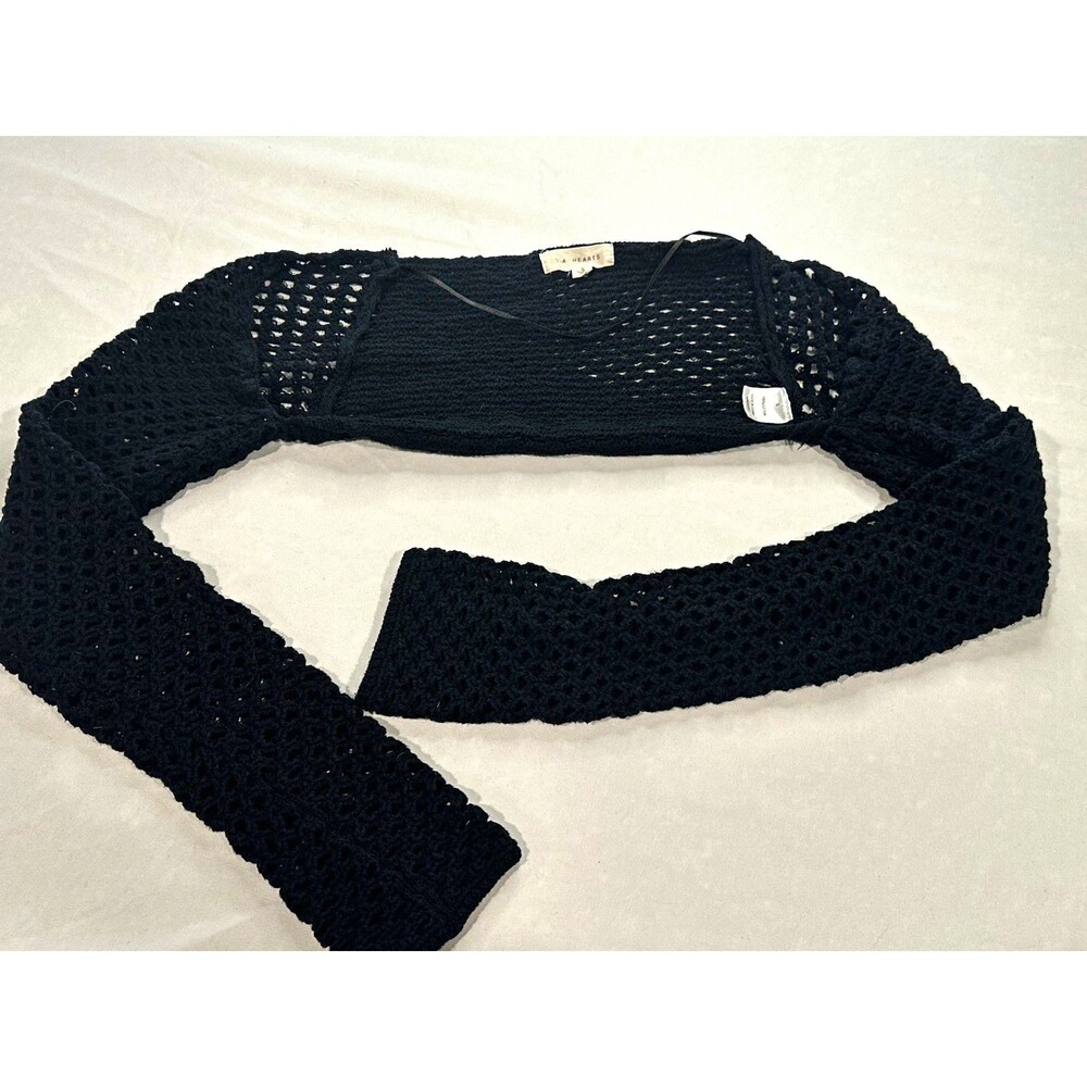 LA Hearts Black Crochet Knit Shrug Bolero Long Sleeve Cotton Size S